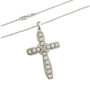 Large Clear Crystal Silver Cross Necklace